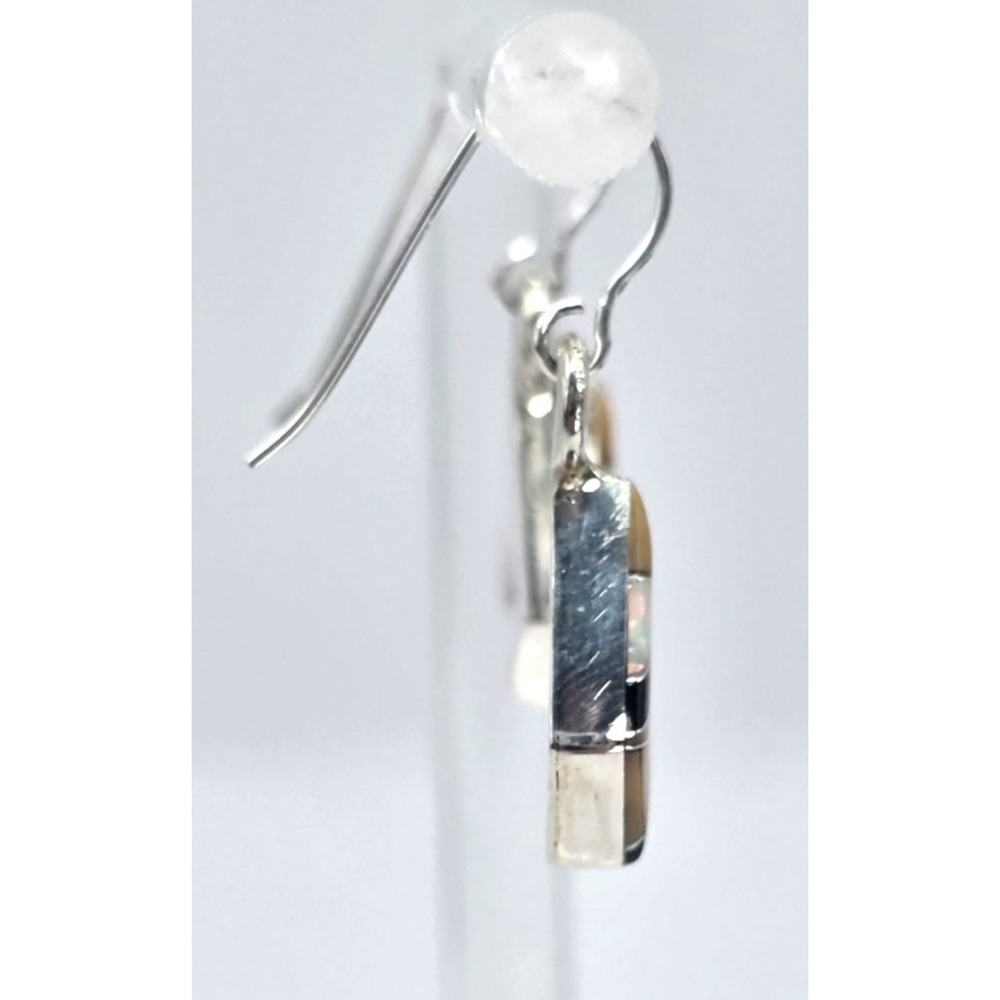 Multi-Gemstone Dangle Earrings Diamond Opal Onyx Handmade Sterling Silver 925 - Picture 8 of 10